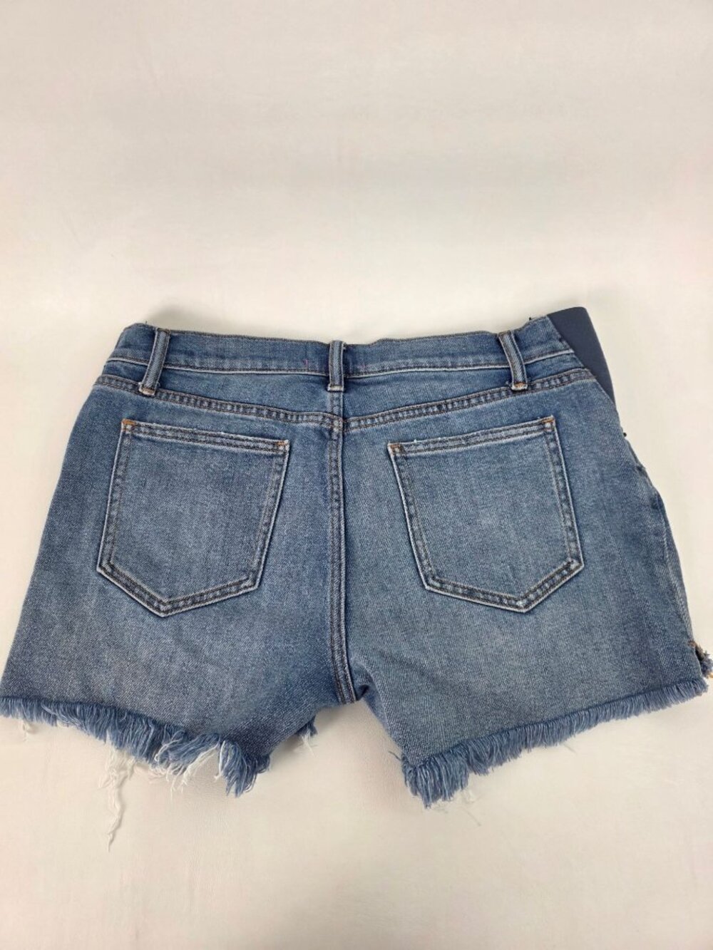 Hatch Distressed Maternity Denim Jean Shorts Frayed Hem Side Panels Size 27 - Picture 11 of 15